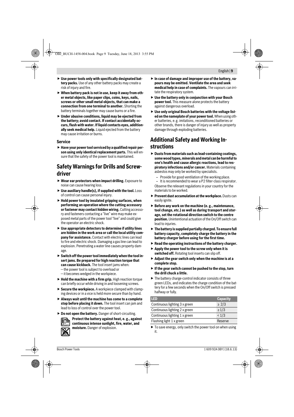 Safety warnings for drills and screw- driver, Additional safety and working in- structions | Bosch GSB 10,8-2-LI Professional User Manual | Page 9 / 157