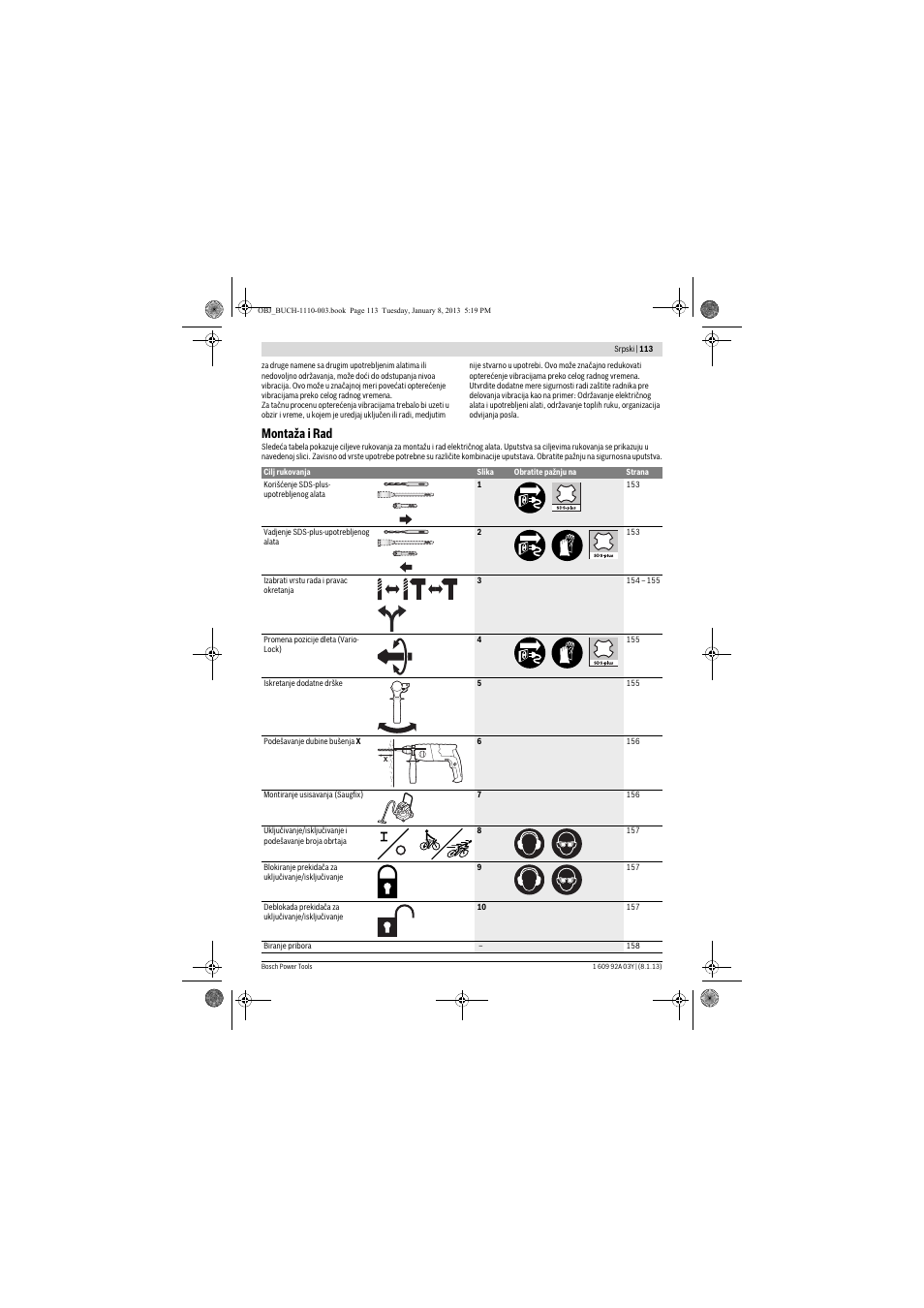 Montaža i rad | Bosch GBH 2-20 D Professional User Manual | Page 113 / 158