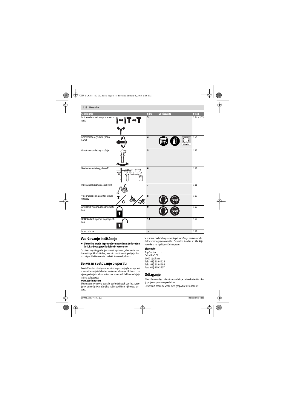 Vzdrževanje in čiščenje, Servis in svetovanje o uporabi, Odlaganje | Bosch GBH 2-20 D Professional User Manual | Page 118 / 158