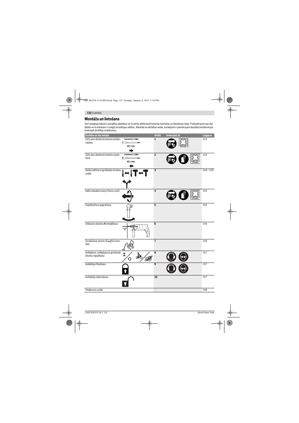 Montāža un lietošana | Bosch GBH 2-20 D Professional User Manual | Page 132 / 158