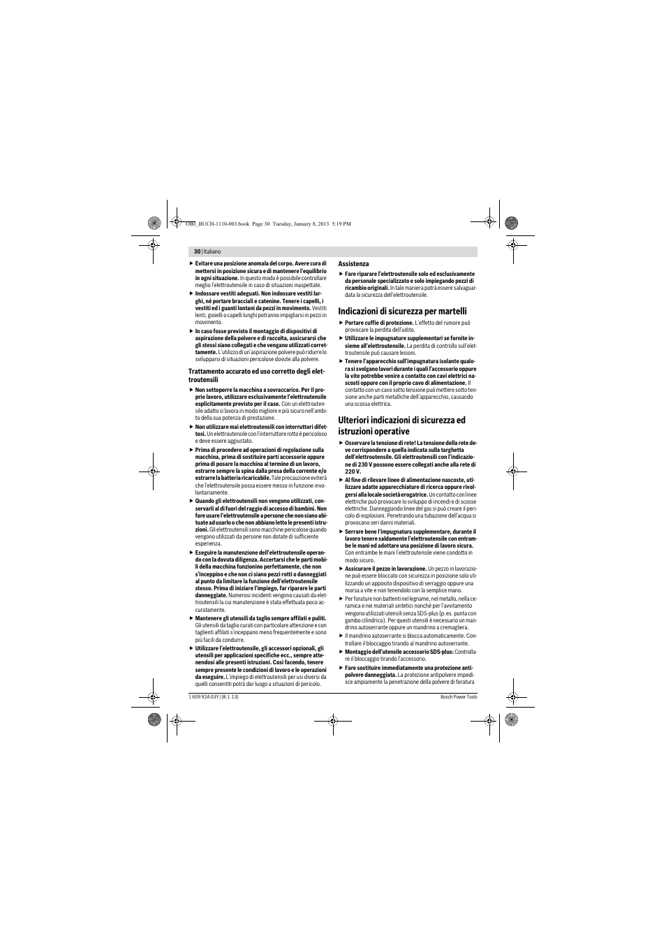Indicazioni di sicurezza per martelli | Bosch GBH 2-20 D Professional User Manual | Page 30 / 158