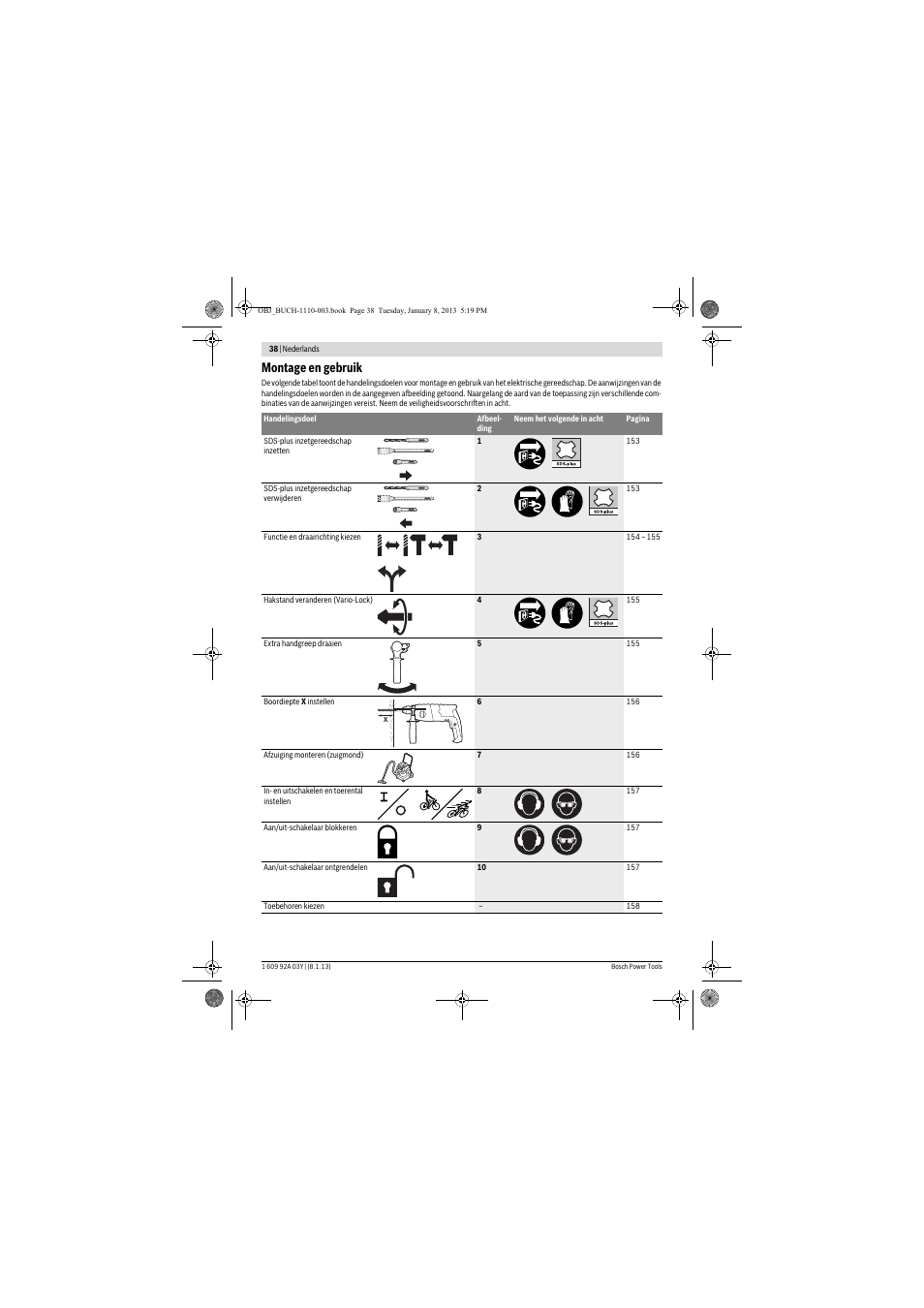 Montage en gebruik | Bosch GBH 2-20 D Professional User Manual | Page 38 / 158