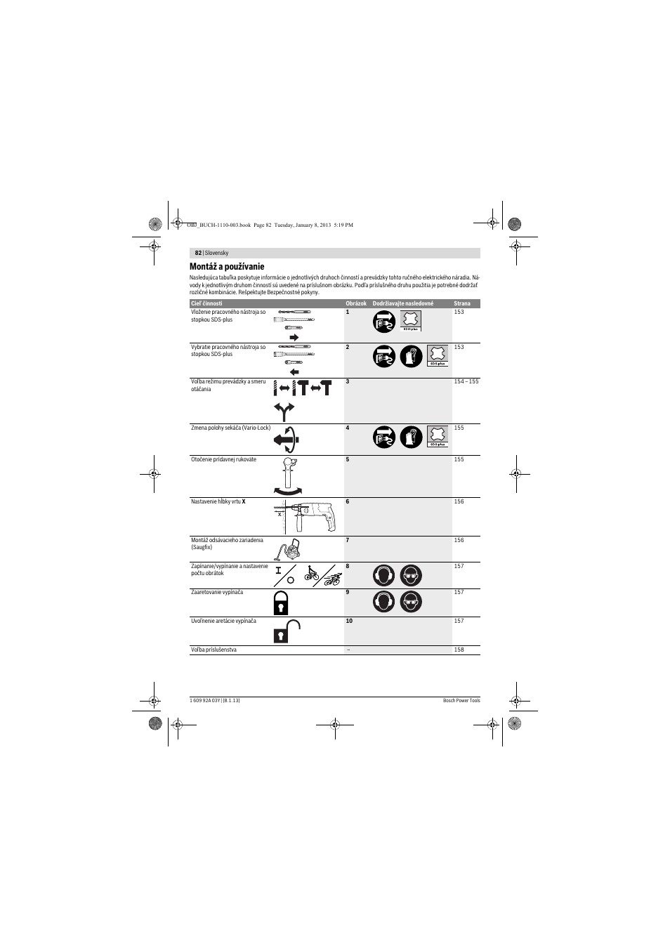 Montáž a používanie | Bosch GBH 2-20 D Professional User Manual | Page 82 / 158