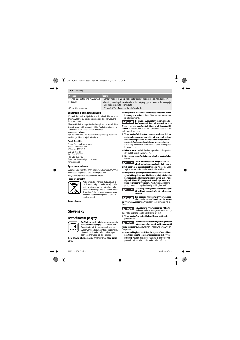 Slovensky, Bezpečnostné pokyny | Bosch GAS 35 L SFC+ Professional User Manual | Page 108 / 219