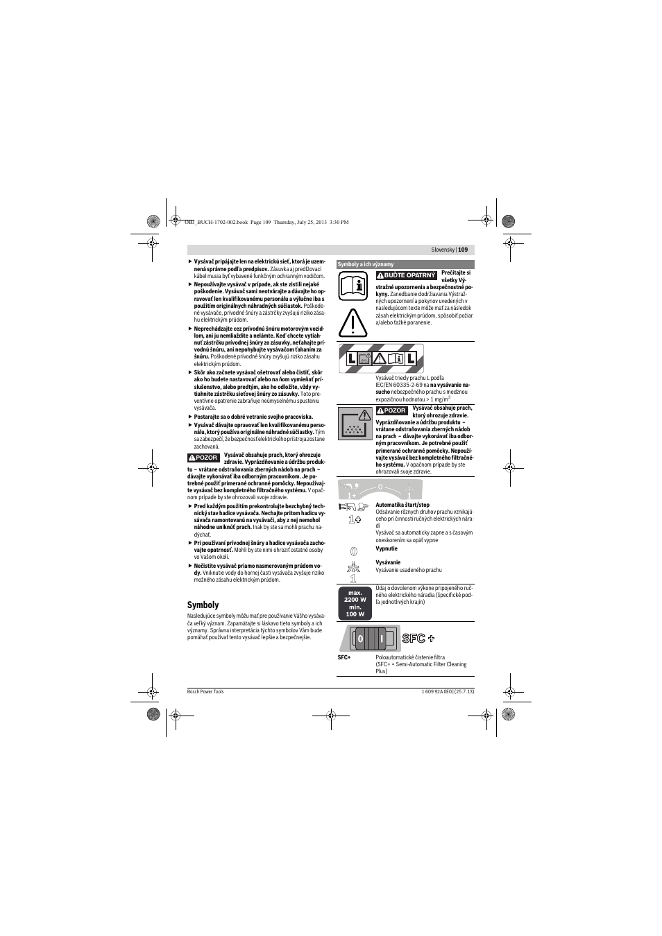 Symboly | Bosch GAS 35 L SFC+ Professional User Manual | Page 109 / 219