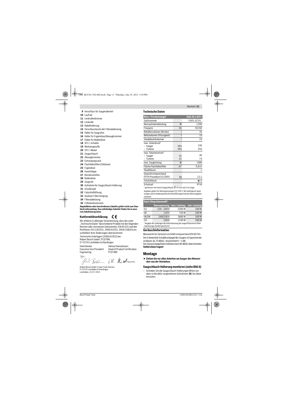 Montage | Bosch GAS 35 L SFC+ Professional User Manual | Page 11 / 219