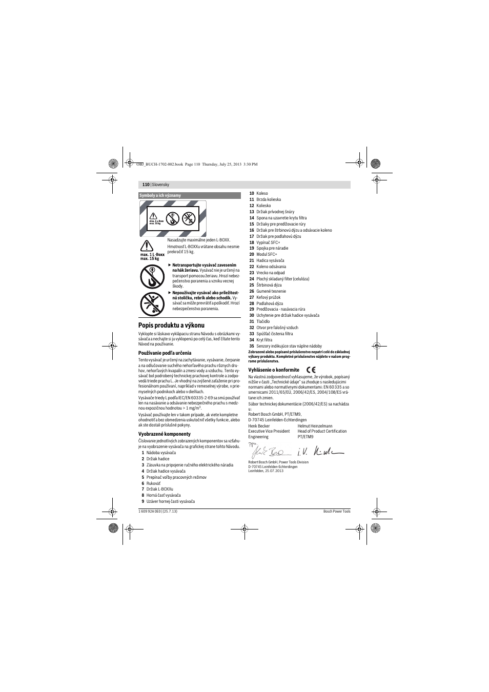 Popis produktu a výkonu | Bosch GAS 35 L SFC+ Professional User Manual | Page 110 / 219