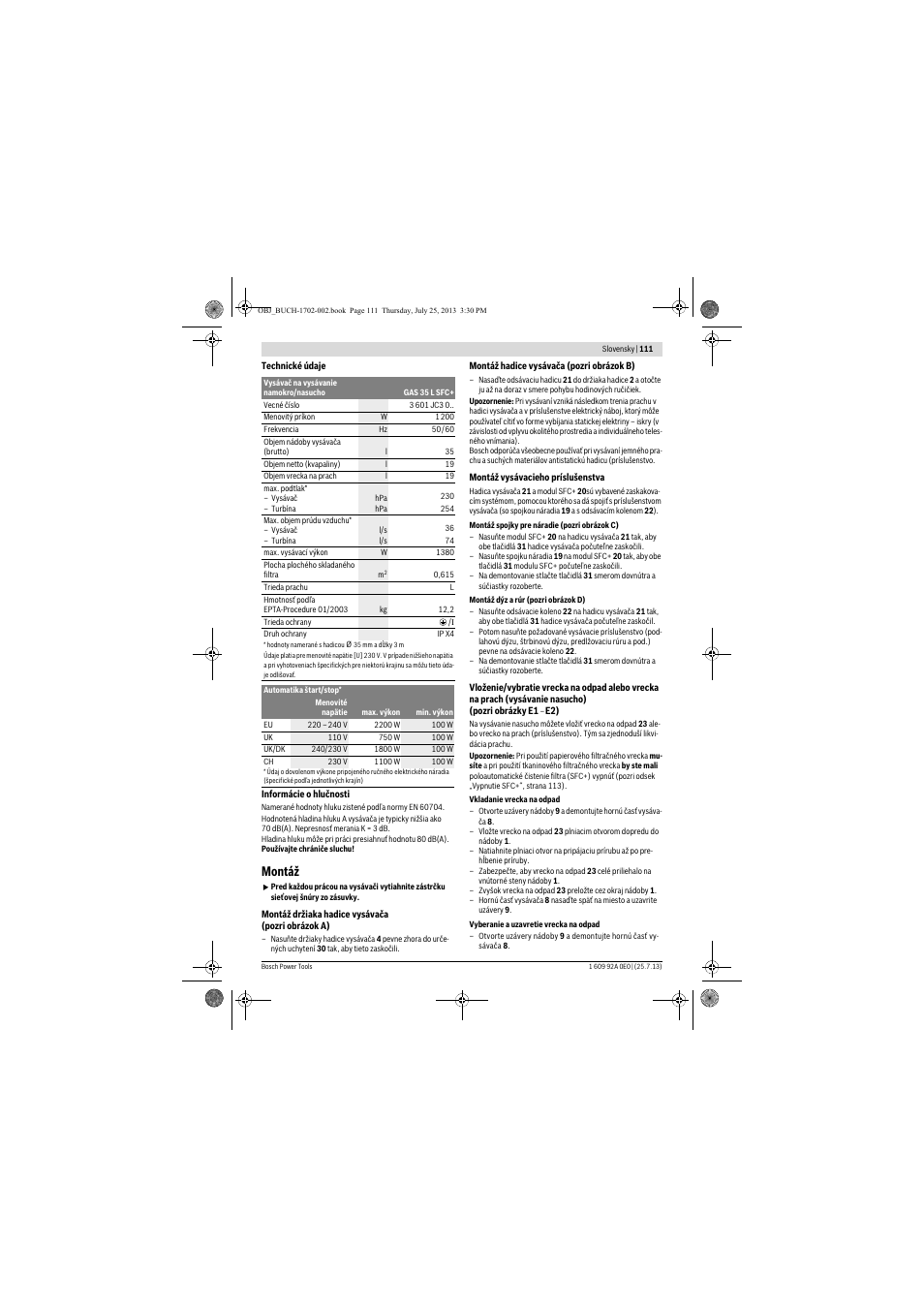 Montáž | Bosch GAS 35 L SFC+ Professional User Manual | Page 111 / 219