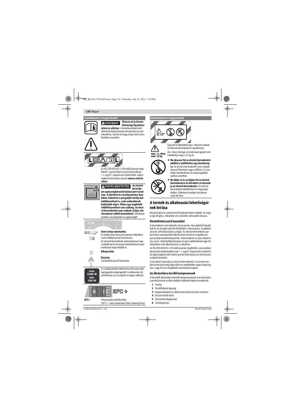 A termék és alkalmazási lehetőségei- nek leírása | Bosch GAS 35 L SFC+ Professional User Manual | Page 116 / 219