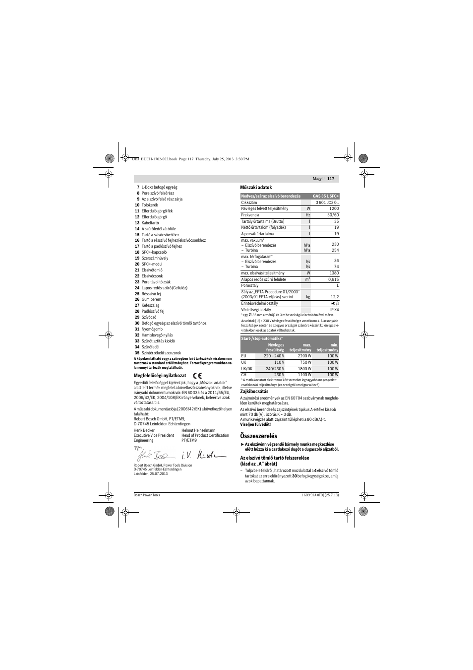 Összeszerelés | Bosch GAS 35 L SFC+ Professional User Manual | Page 117 / 219