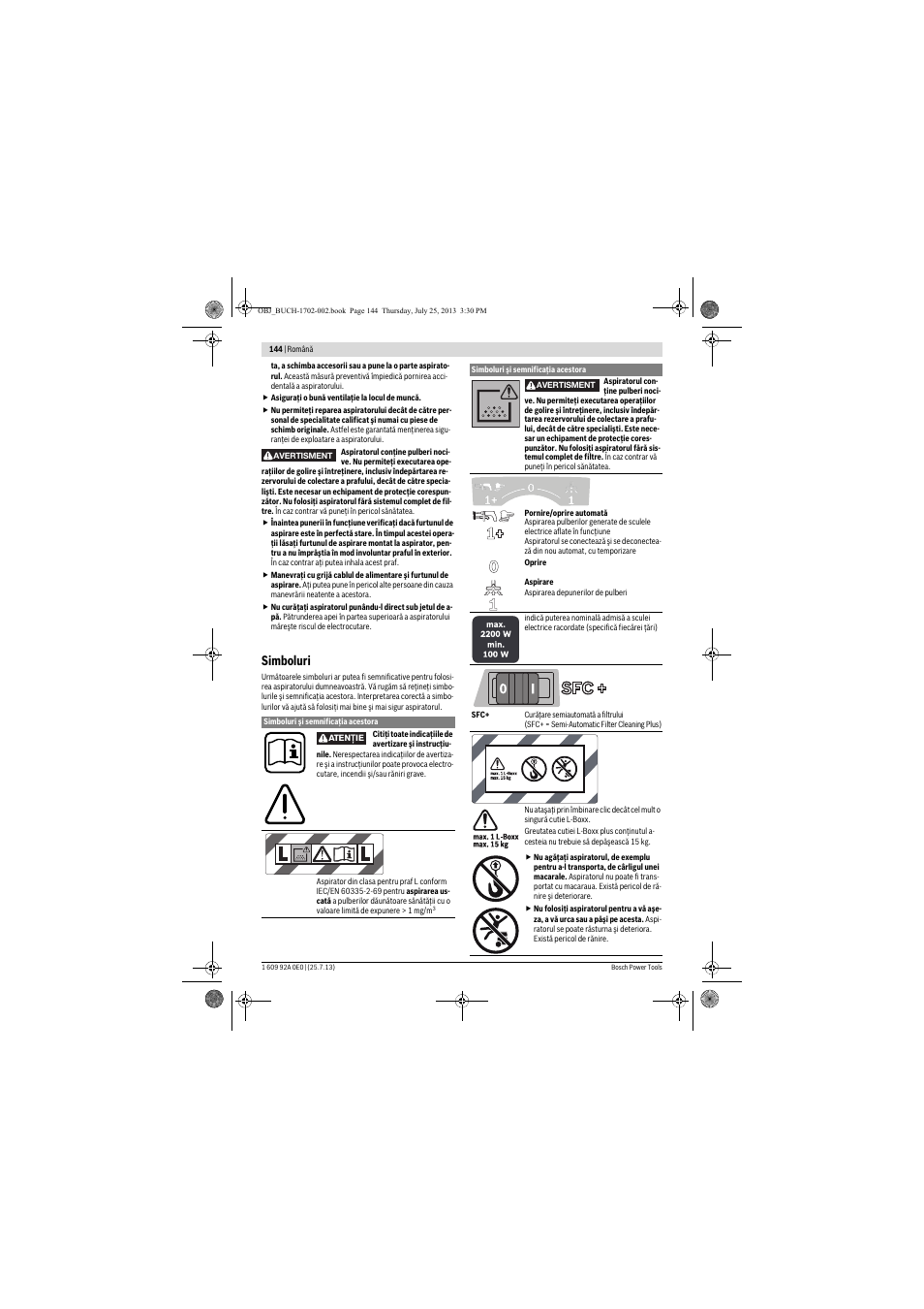 Simboluri | Bosch GAS 35 L SFC+ Professional User Manual | Page 144 / 219