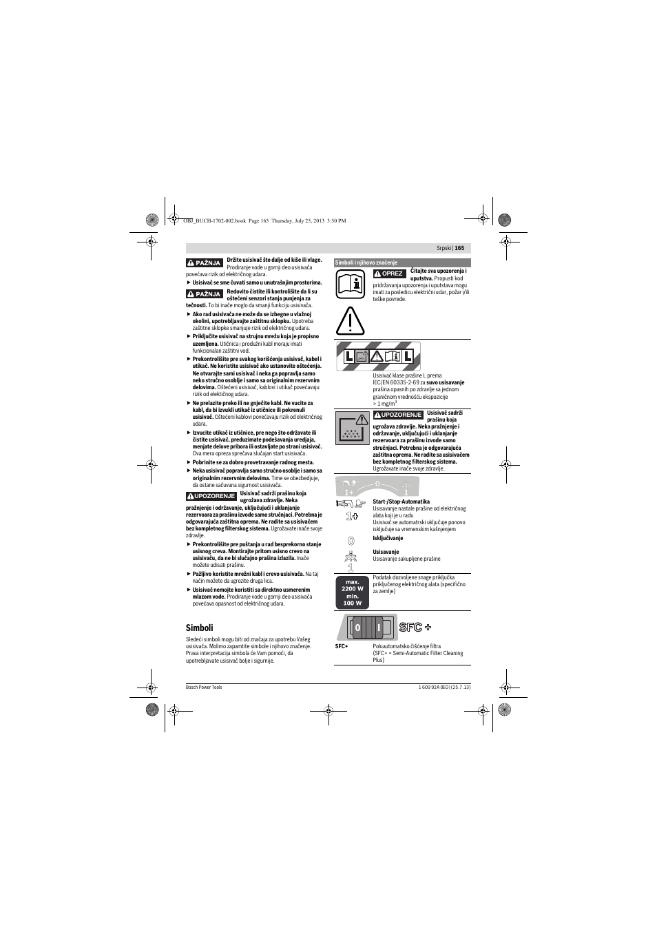 Simboli | Bosch GAS 35 L SFC+ Professional User Manual | Page 165 / 219