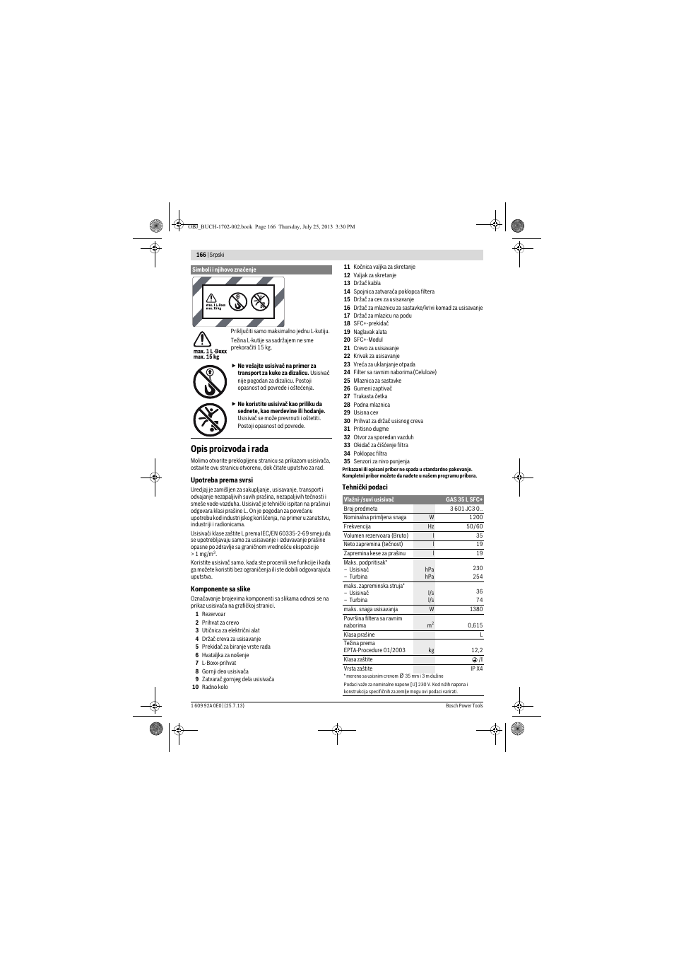 Opis proizvoda i rada | Bosch GAS 35 L SFC+ Professional User Manual | Page 166 / 219