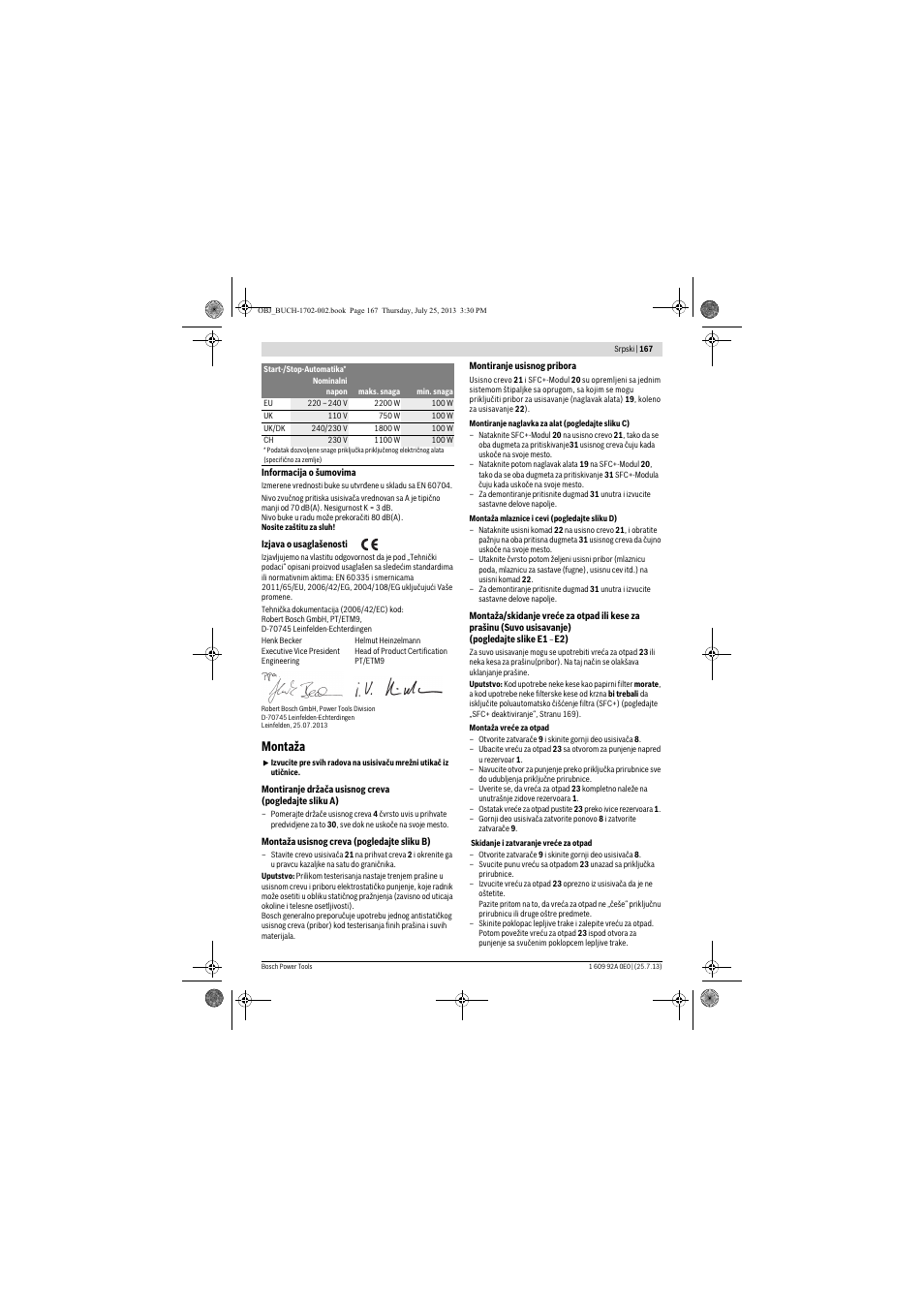 Montaža | Bosch GAS 35 L SFC+ Professional User Manual | Page 167 / 219