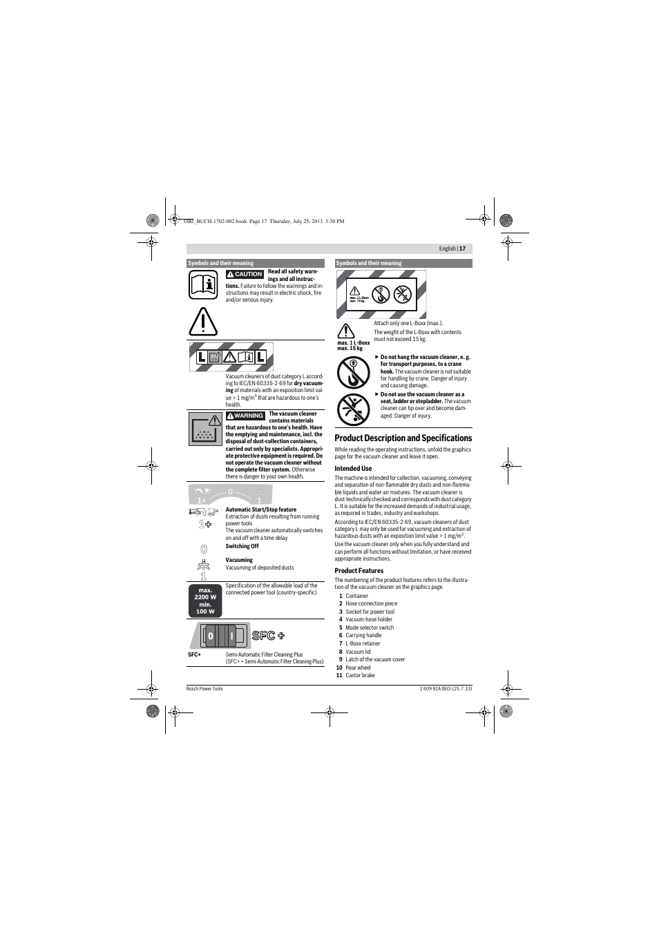 Product description and specifications | Bosch GAS 35 L SFC+ Professional User Manual | Page 17 / 219