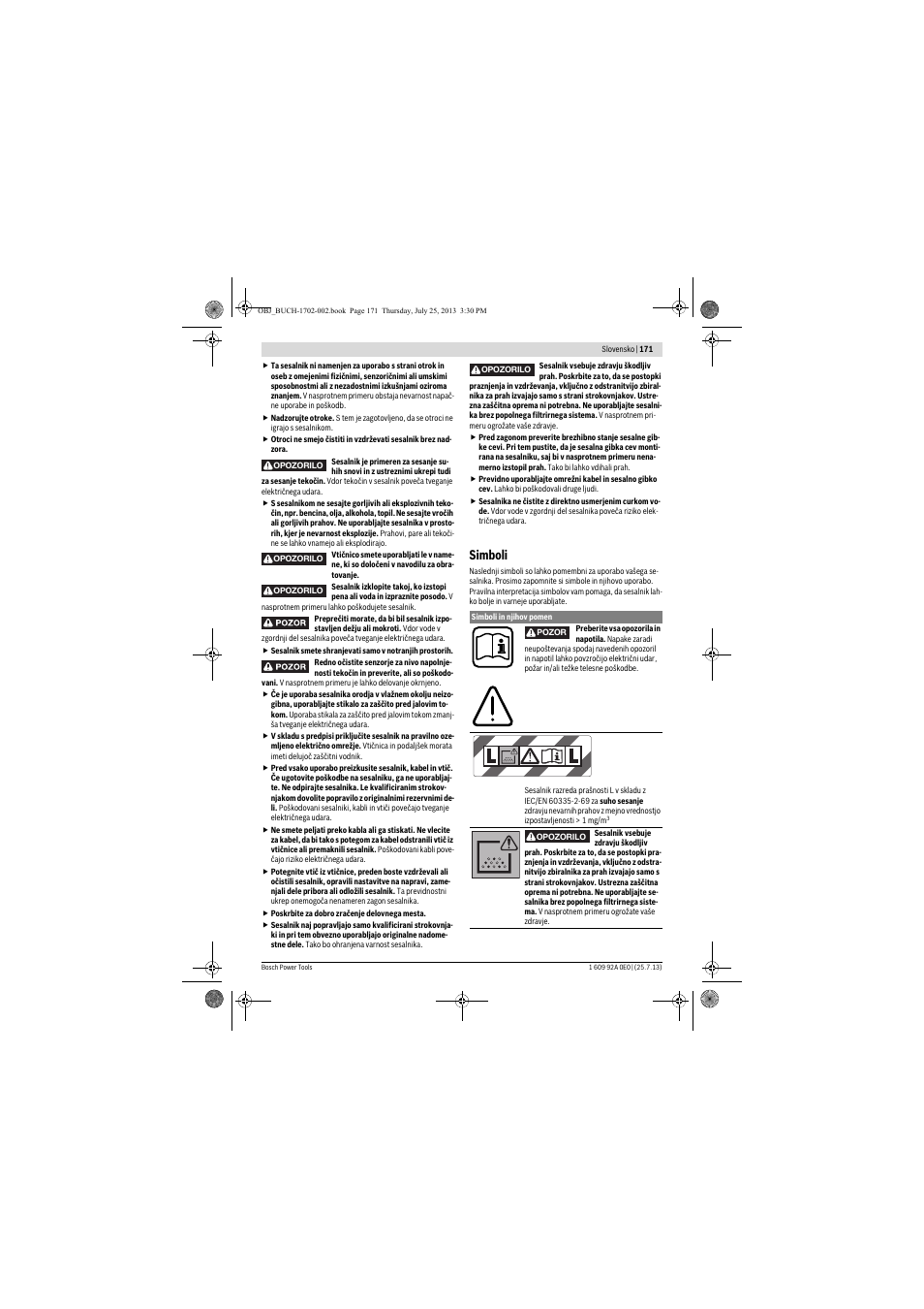 Simboli | Bosch GAS 35 L SFC+ Professional User Manual | Page 171 / 219