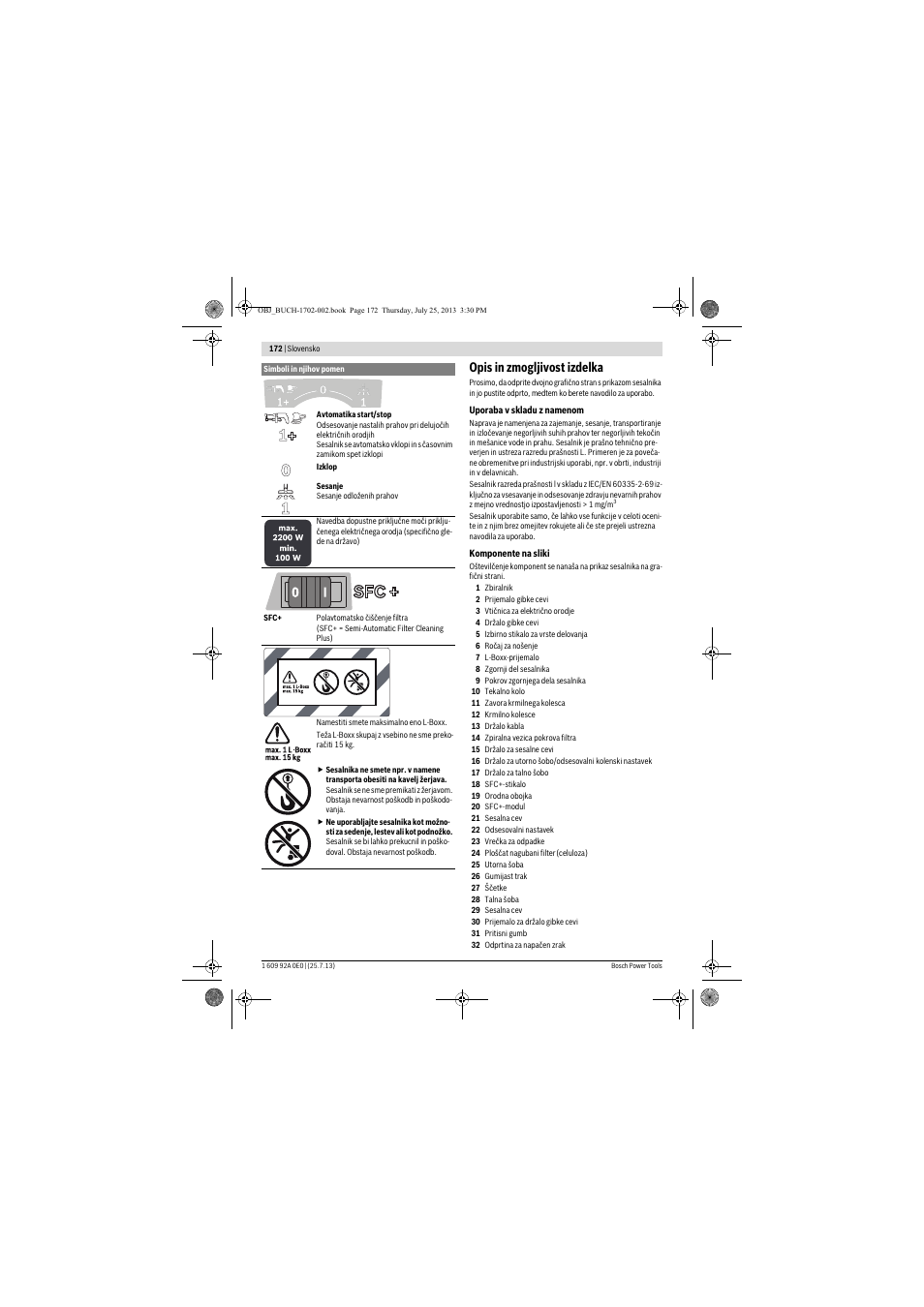 Opis in zmogljivost izdelka | Bosch GAS 35 L SFC+ Professional User Manual | Page 172 / 219