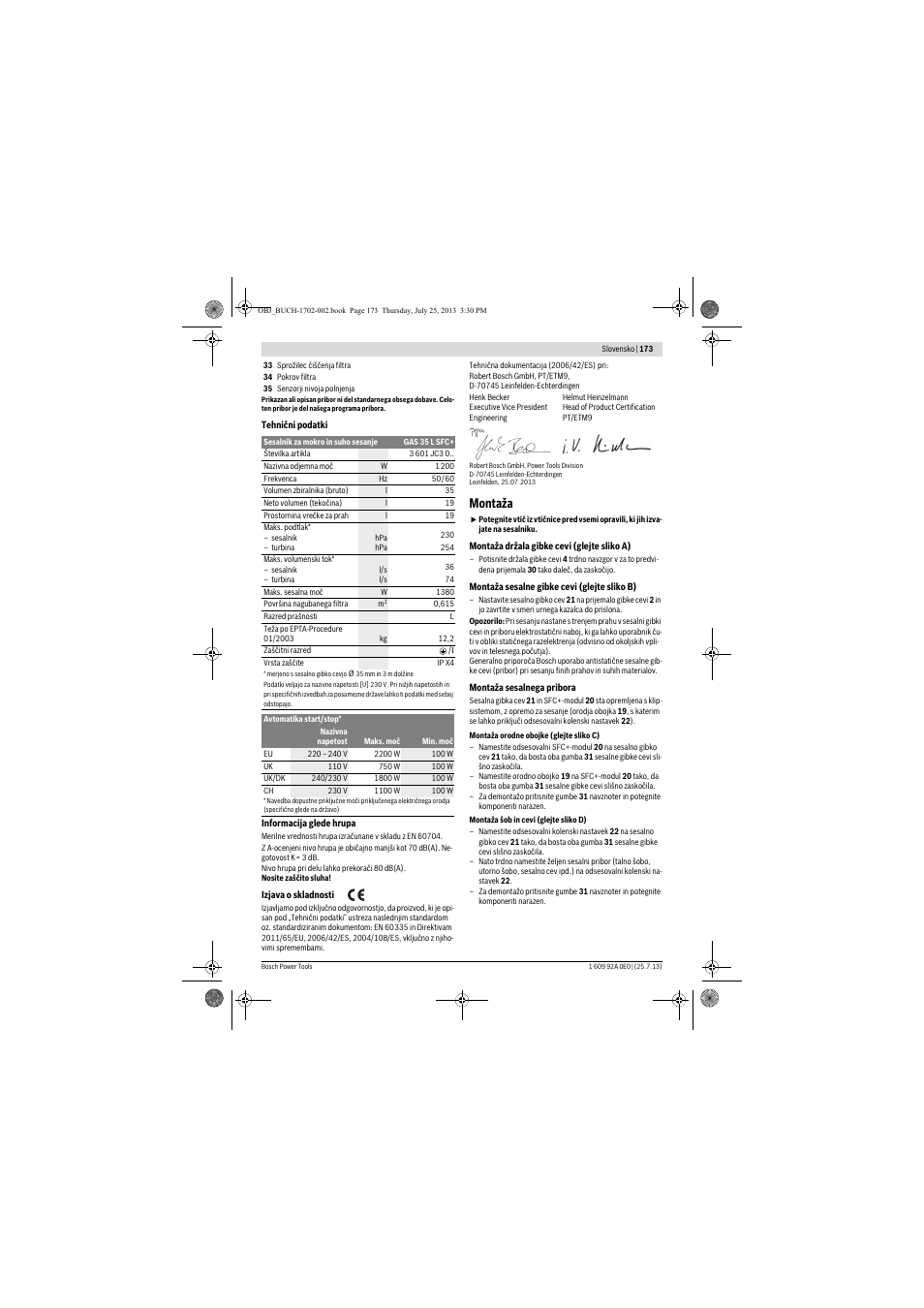 Montaža | Bosch GAS 35 L SFC+ Professional User Manual | Page 173 / 219