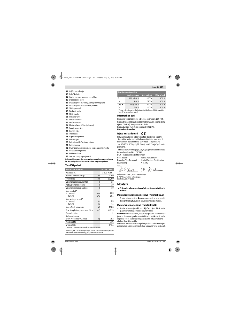 Montaža | Bosch GAS 35 L SFC+ Professional User Manual | Page 179 / 219