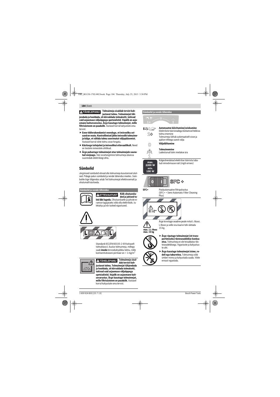 Sümbolid | Bosch GAS 35 L SFC+ Professional User Manual | Page 184 / 219