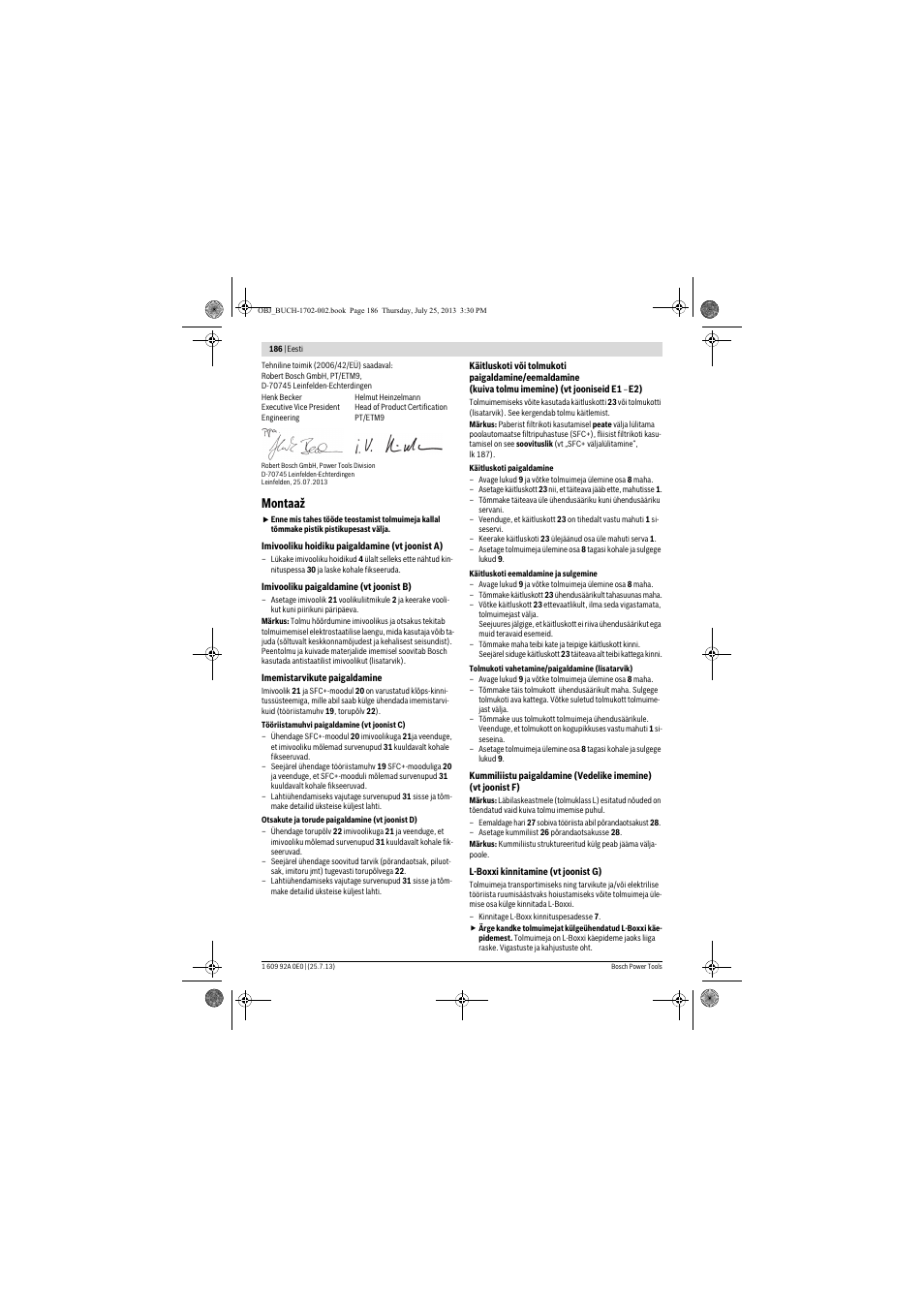 Montaaž | Bosch GAS 35 L SFC+ Professional User Manual | Page 186 / 219