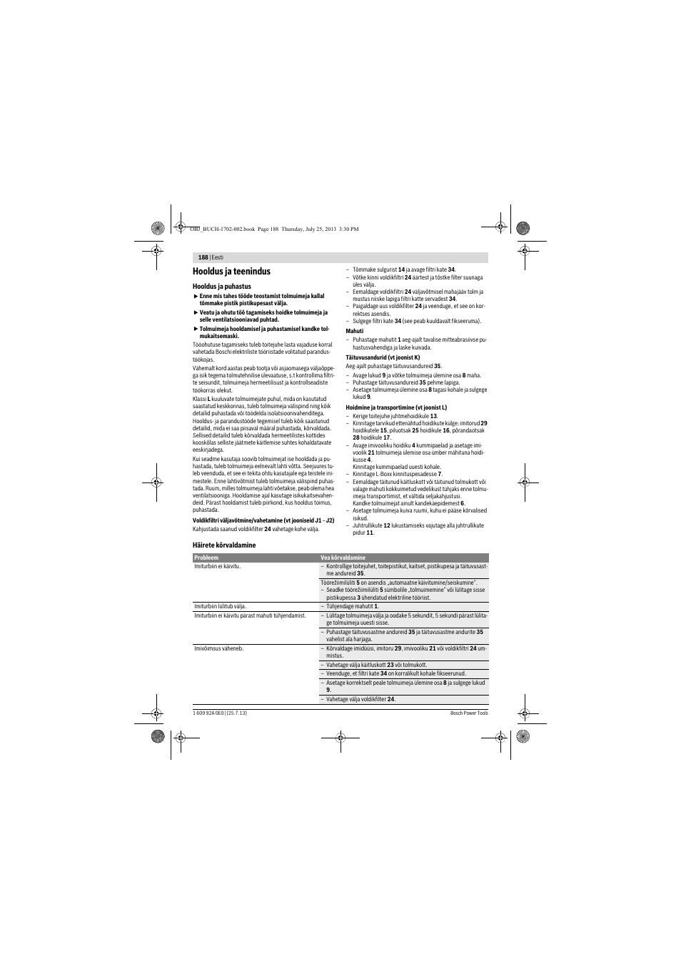 Hooldus ja teenindus | Bosch GAS 35 L SFC+ Professional User Manual | Page 188 / 219