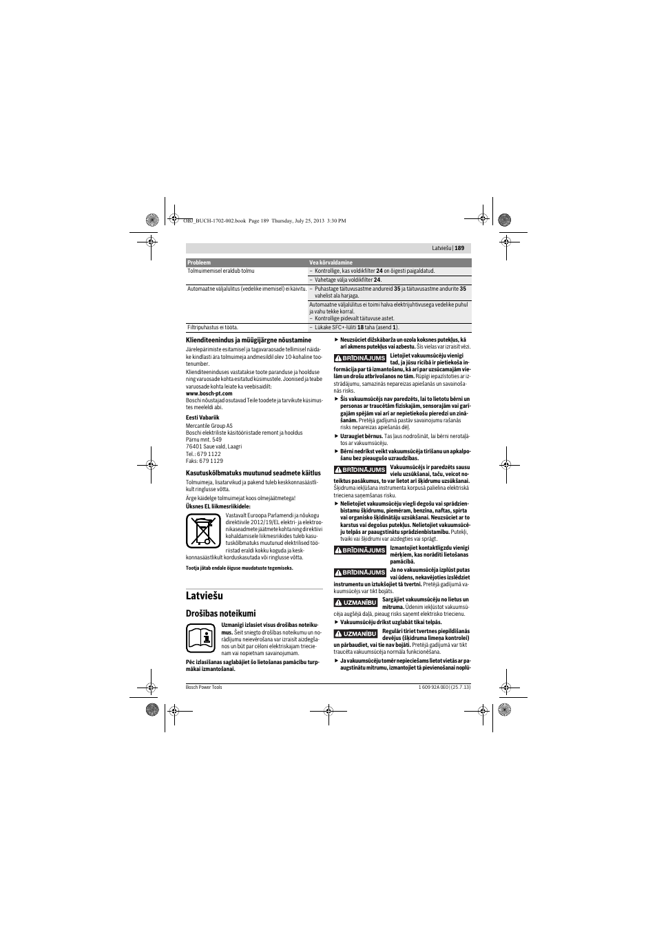 Latviešu | Bosch GAS 35 L SFC+ Professional User Manual | Page 189 / 219