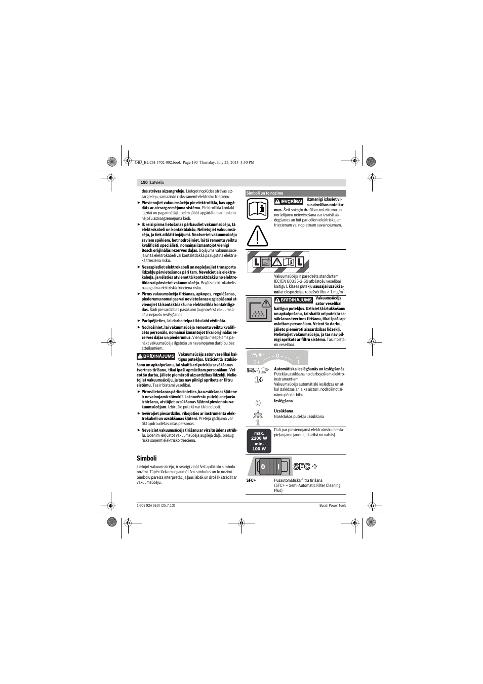 Simboli | Bosch GAS 35 L SFC+ Professional User Manual | Page 190 / 219