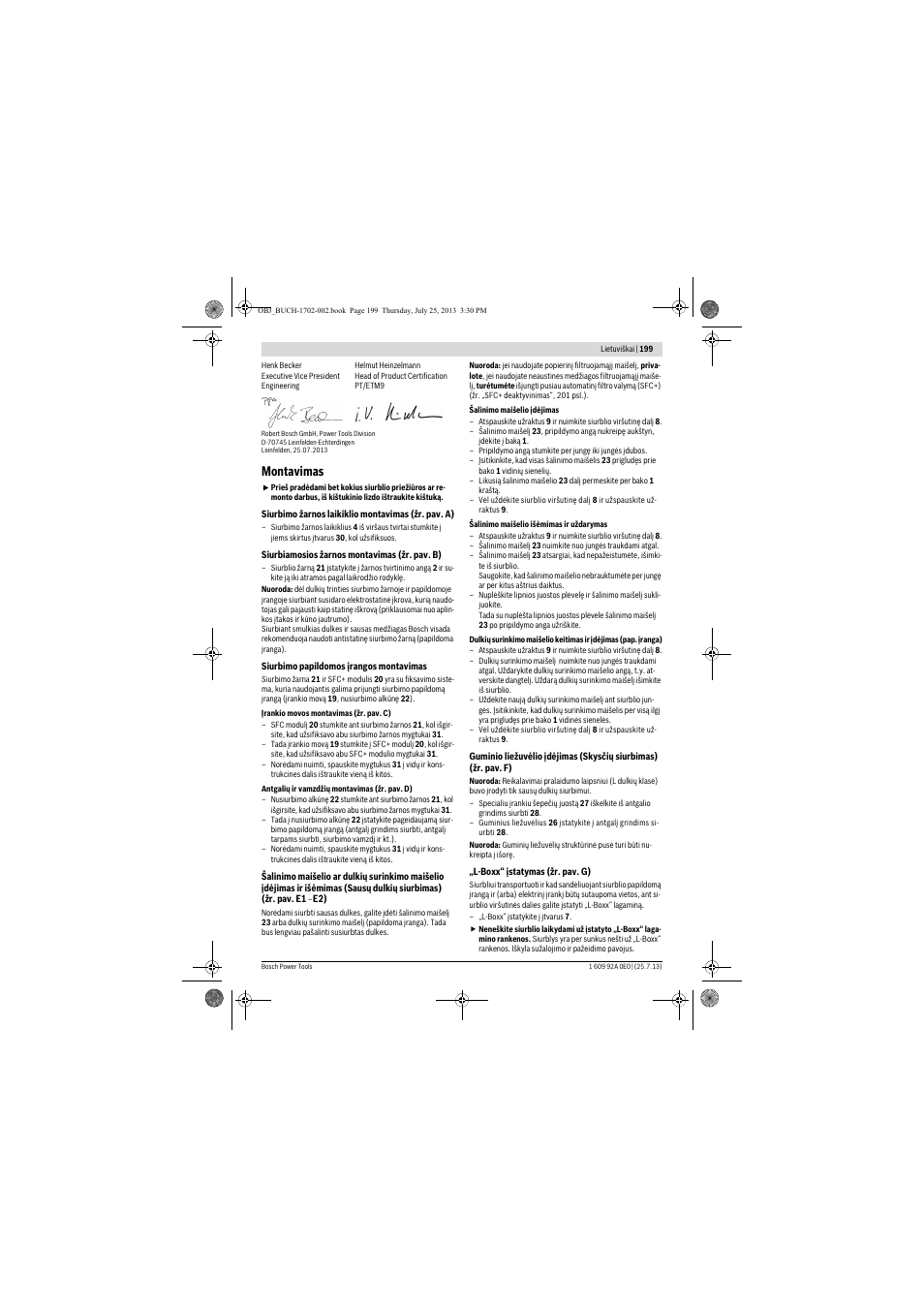 Montavimas | Bosch GAS 35 L SFC+ Professional User Manual | Page 199 / 219