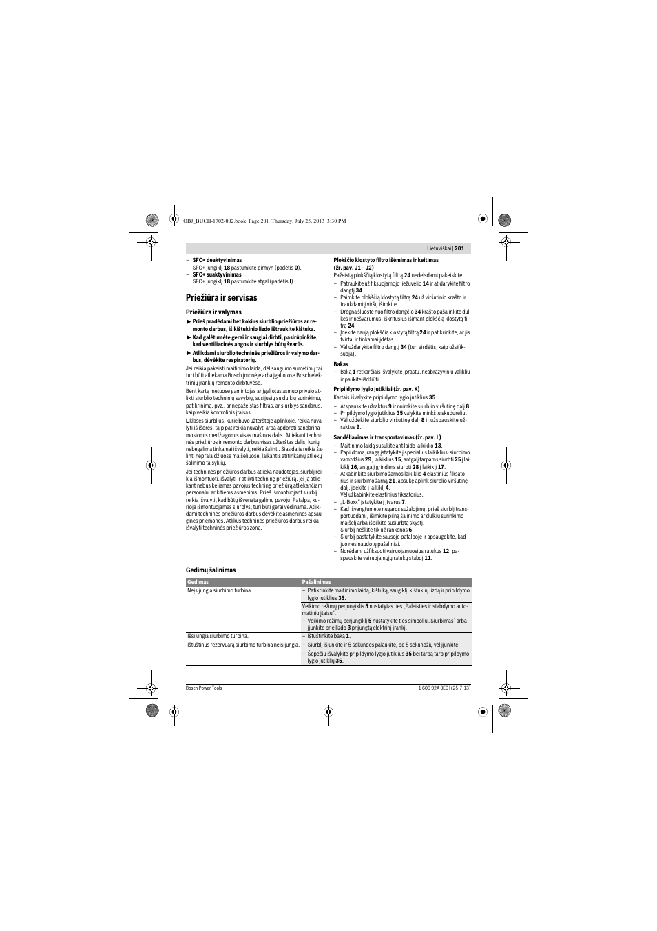 Priežiūra ir servisas | Bosch GAS 35 L SFC+ Professional User Manual | Page 201 / 219