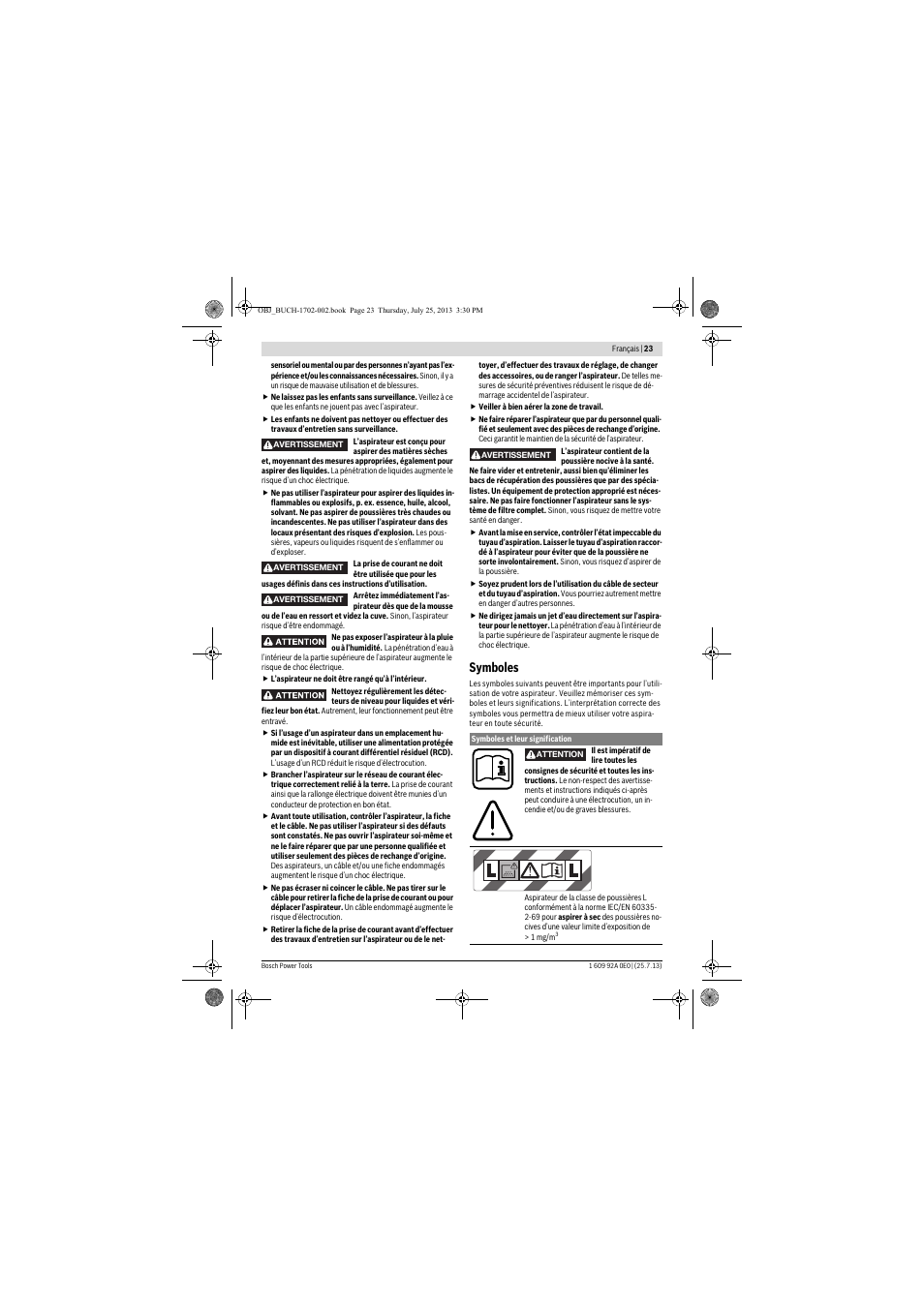 Symboles | Bosch GAS 35 L SFC+ Professional User Manual | Page 23 / 219