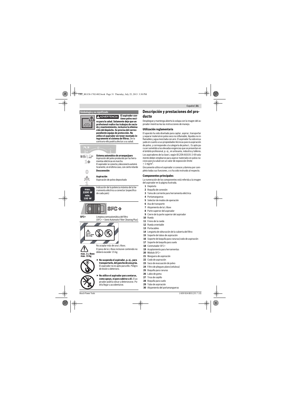 Descripción y prestaciones del pro- ducto | Bosch GAS 35 L SFC+ Professional User Manual | Page 31 / 219