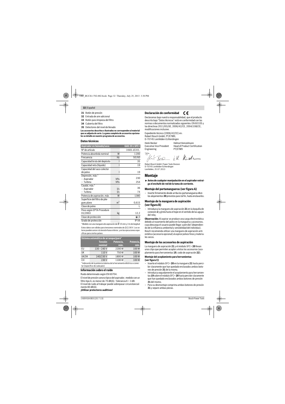 Montaje | Bosch GAS 35 L SFC+ Professional User Manual | Page 32 / 219