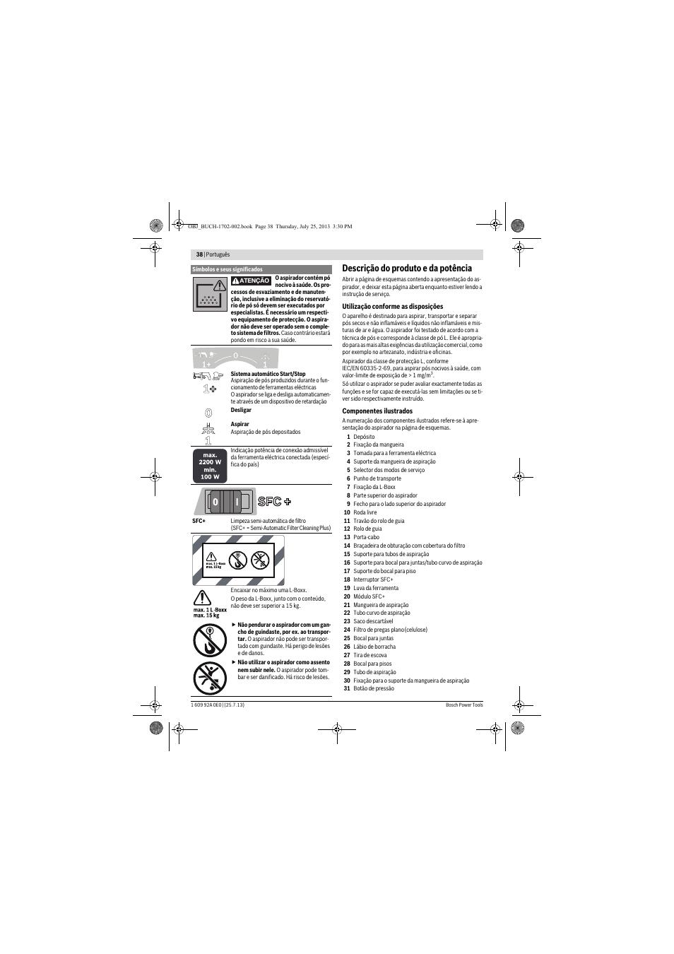 Descrição do produto e da potência | Bosch GAS 35 L SFC+ Professional User Manual | Page 38 / 219