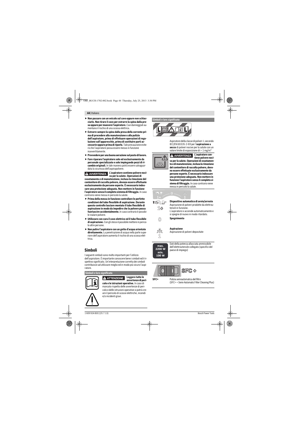 Simboli | Bosch GAS 35 L SFC+ Professional User Manual | Page 44 / 219