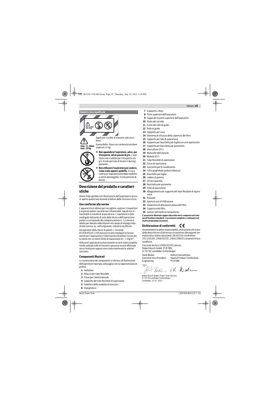 Descrizione del prodotto e caratteri- stiche | Bosch GAS 35 L SFC+ Professional User Manual | Page 45 / 219