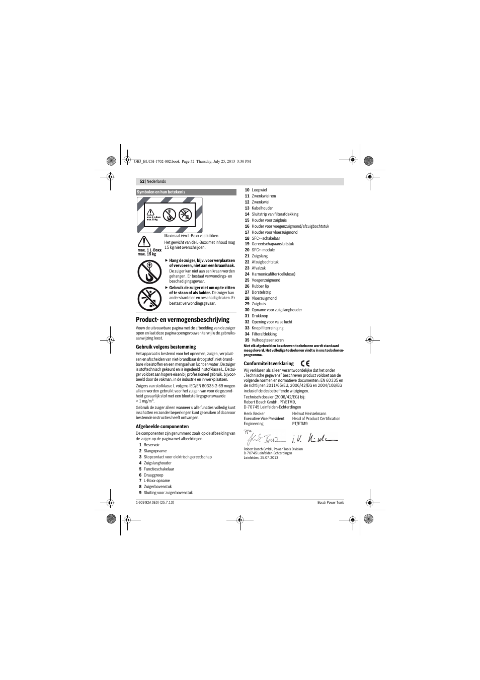 Product- en vermogensbeschrijving | Bosch GAS 35 L SFC+ Professional User Manual | Page 52 / 219