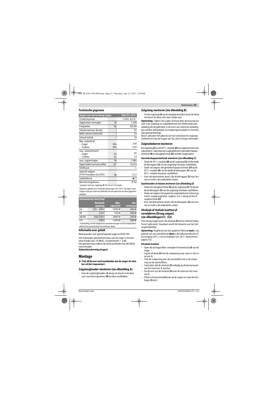 Montage | Bosch GAS 35 L SFC+ Professional User Manual | Page 53 / 219