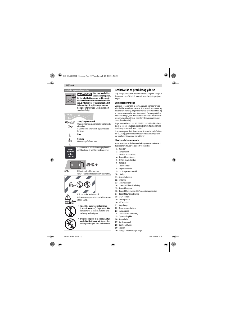 Beskrivelse af produkt og ydelse | Bosch GAS 35 L SFC+ Professional User Manual | Page 58 / 219