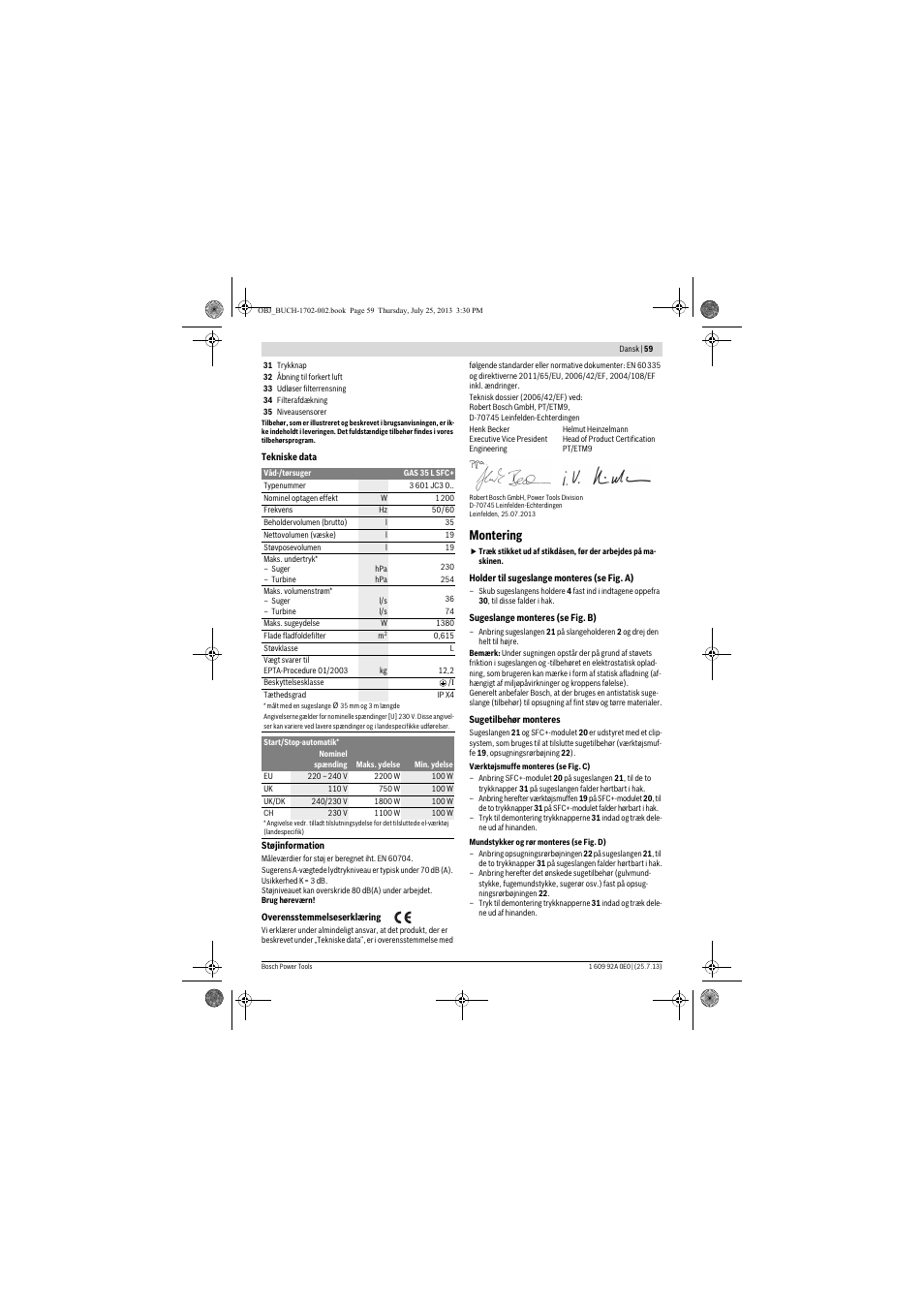 Montering | Bosch GAS 35 L SFC+ Professional User Manual | Page 59 / 219