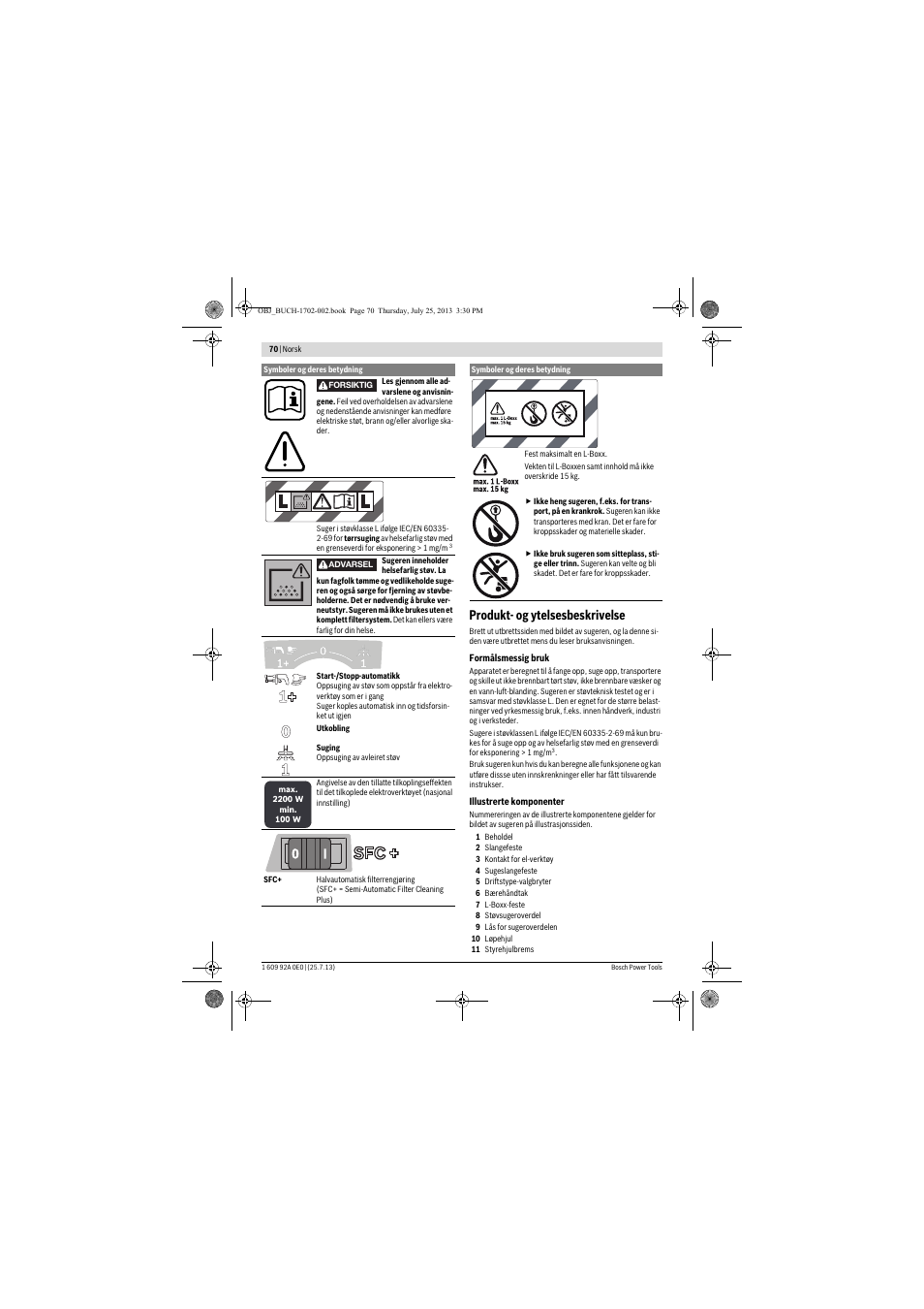 Produkt- og ytelsesbeskrivelse | Bosch GAS 35 L SFC+ Professional User Manual | Page 70 / 219