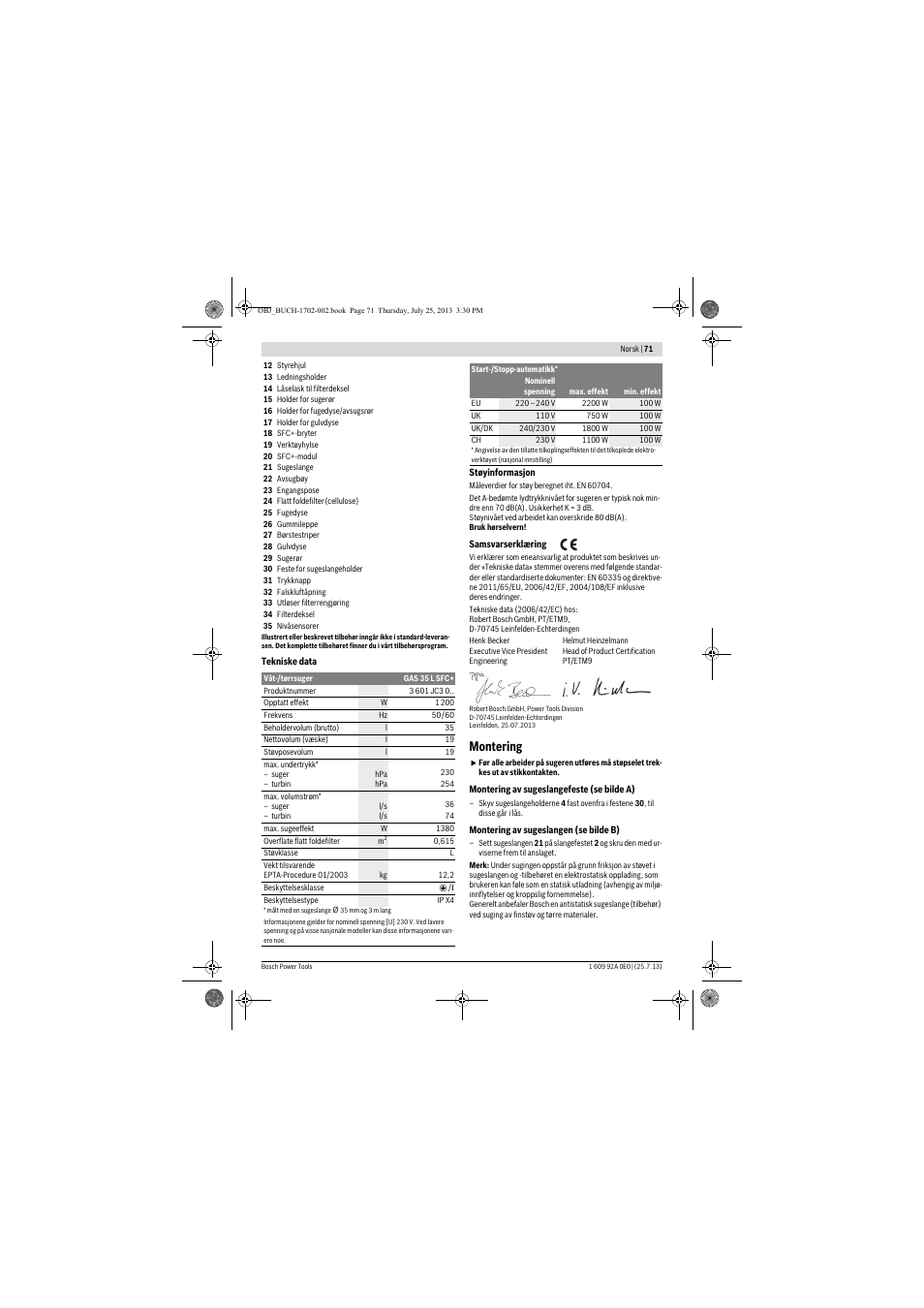 Montering | Bosch GAS 35 L SFC+ Professional User Manual | Page 71 / 219