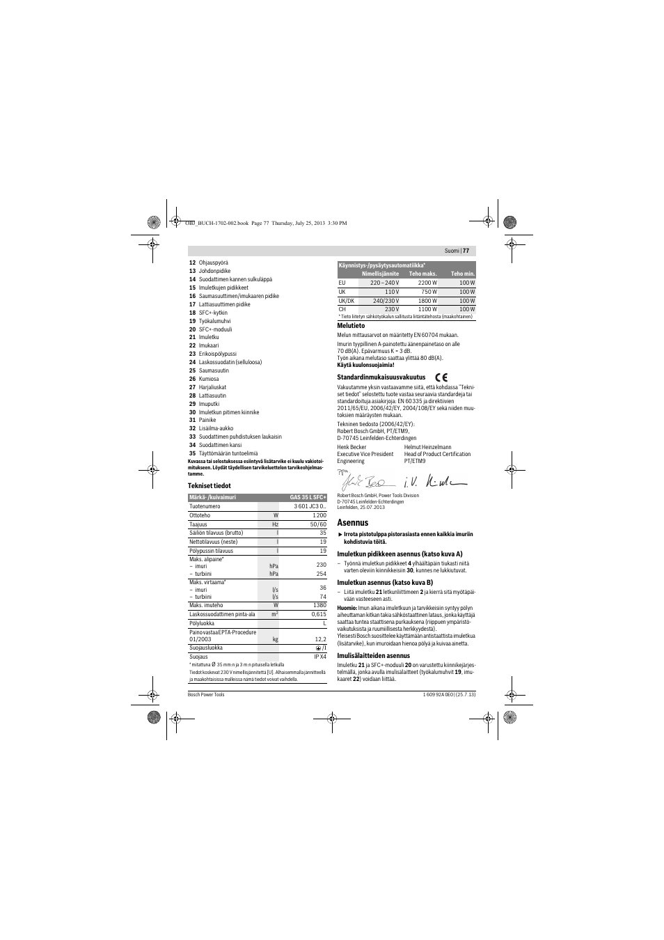 Asennus | Bosch GAS 35 L SFC+ Professional User Manual | Page 77 / 219