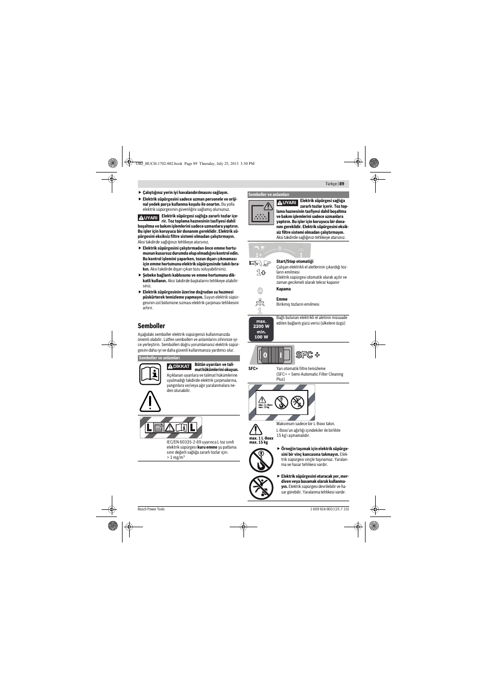 Semboller | Bosch GAS 35 L SFC+ Professional User Manual | Page 89 / 219