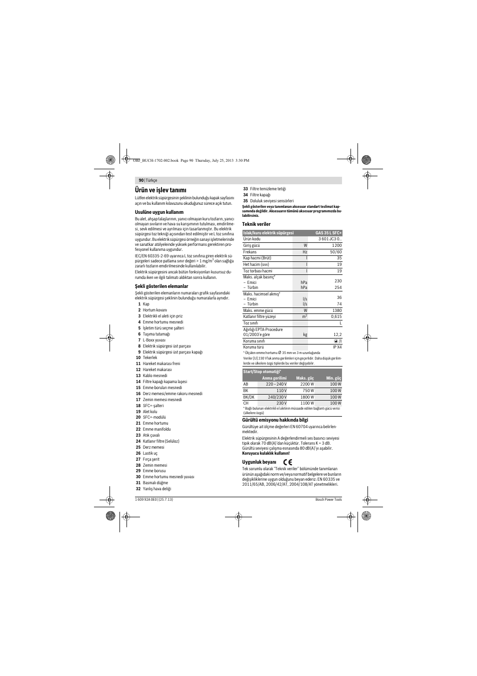 Ürün ve işlev tanımı | Bosch GAS 35 L SFC+ Professional User Manual | Page 90 / 219