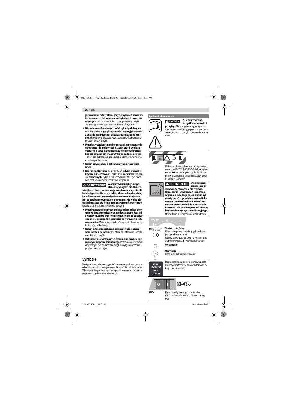 Symbole | Bosch GAS 35 L SFC+ Professional User Manual | Page 96 / 219