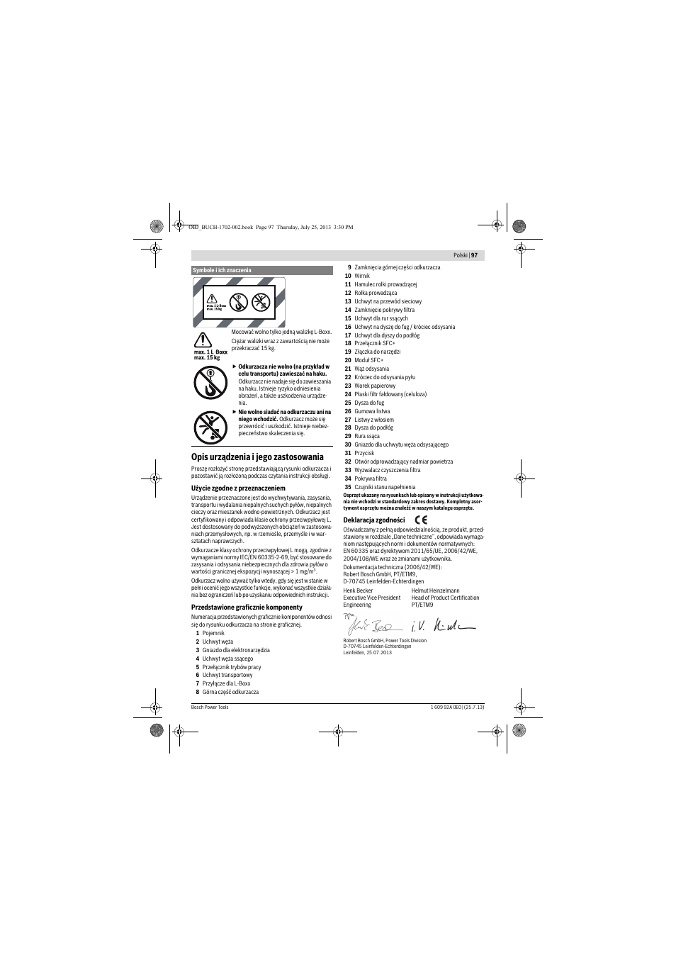 Opis urządzenia i jego zastosowania | Bosch GAS 35 L SFC+ Professional User Manual | Page 97 / 219