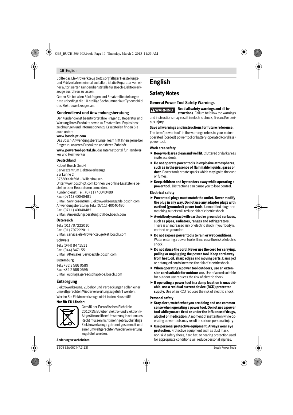 English | Bosch GBM 32-4 Professional User Manual | Page 10 / 138