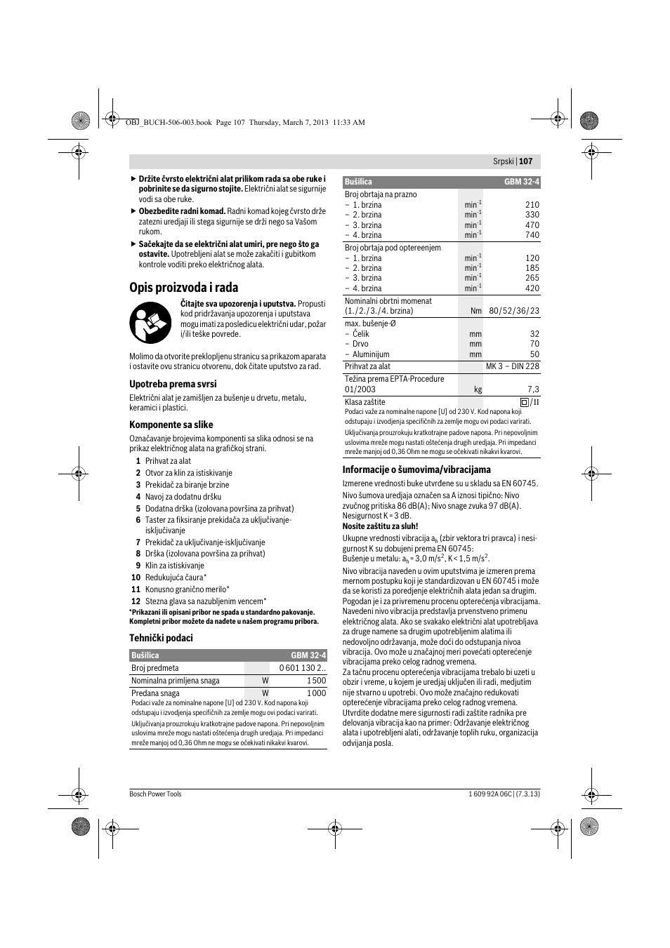 Opis proizvoda i rada | Bosch GBM 32-4 Professional User Manual | Page 107 / 138