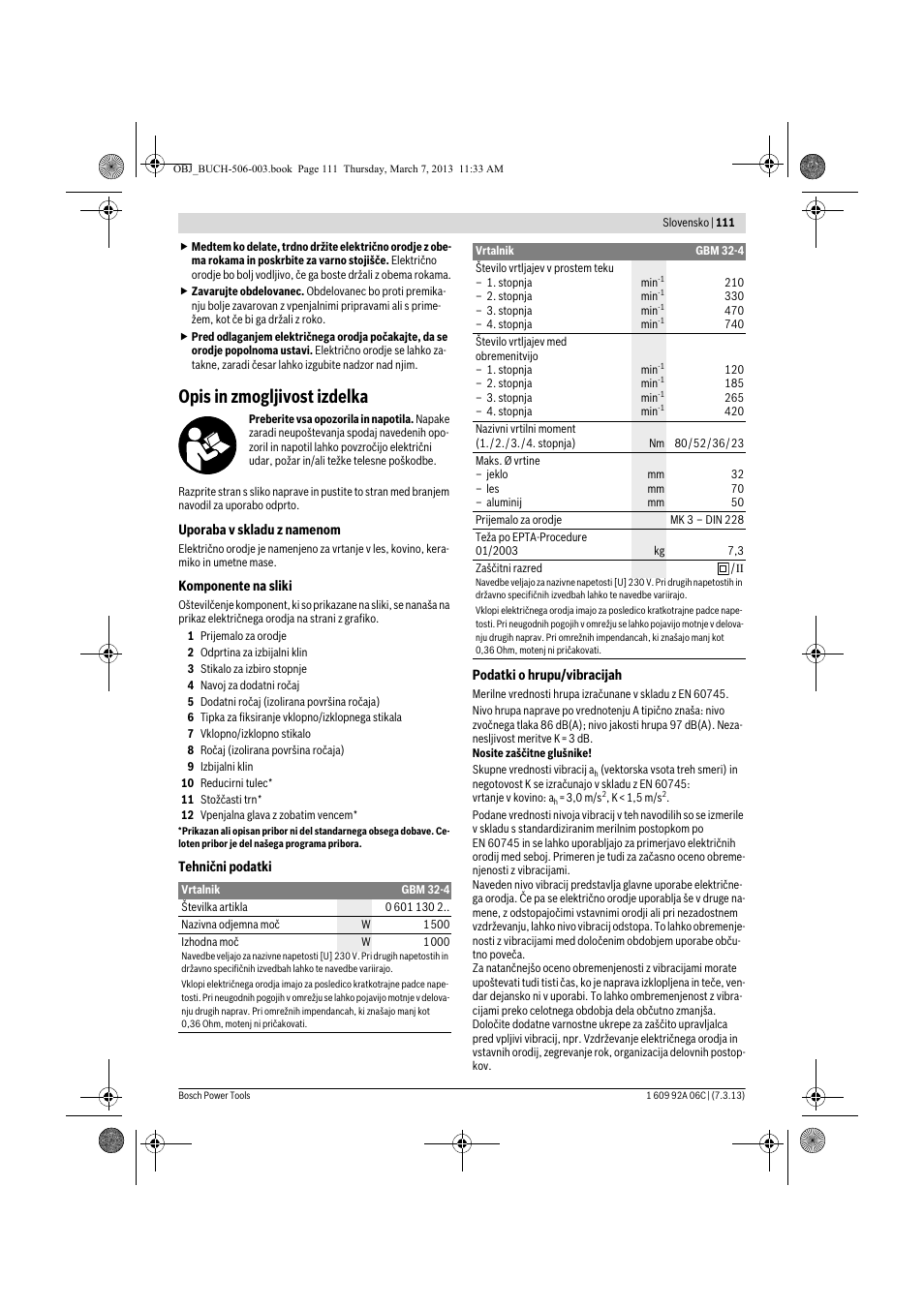 Opis in zmogljivost izdelka | Bosch GBM 32-4 Professional User Manual | Page 111 / 138